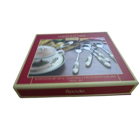 Spode Christmas Tree Teaspoons Ceramic Handle Six New In Box - Picture 6 of 12